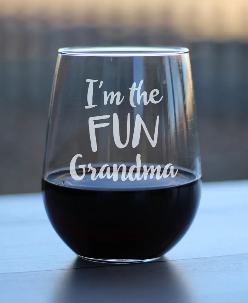 Bevvee I'm The Fun Grandma Grandparent Gifts Stem Less Wine Glass, 17 oz