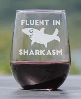 Bevvee Fluent in Sharkasm Sarcastic Shark Gifts Stem Less Wine Glass, 17 oz