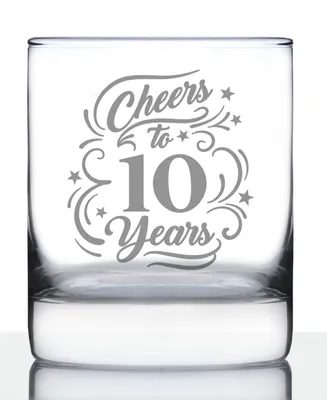 Bevvee Cheers to 10 Years 10th Anniversary Gifts Whiskey Rocks Glass, 10 oz