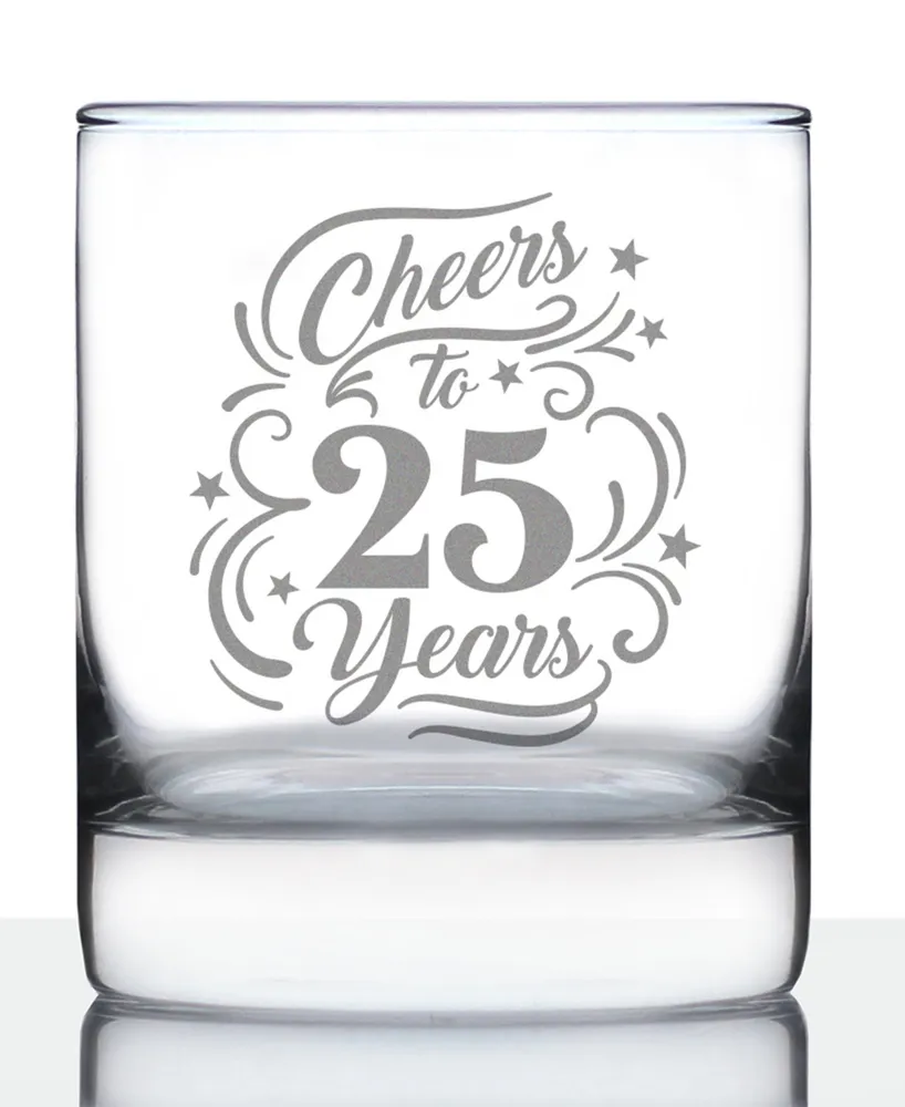 Bevvee Cheers to 25 Years 25th Anniversary Gifts Whiskey Rocks Glass, 10 oz
