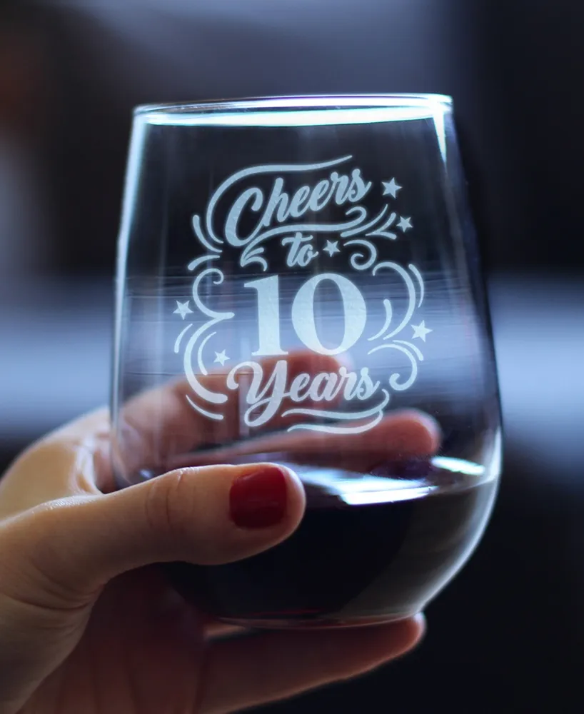 Bevvee Cheers to 10 Years 10th Anniversary Gifts Stem Less Wine Glass, 17 oz