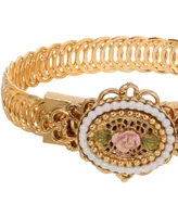 2028 Imitation Pearl Pink Enamel Flower Belt Bracelet
