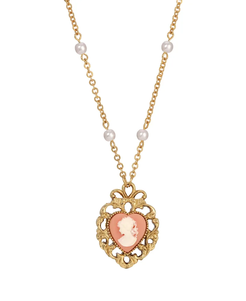 2028 Imitation Pearl Resin Heart Shaped Cameo Necklace