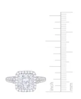 Diamond Princess & Round Halo Ring (1 ct. t.w.) in 14k White Gold