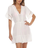 Raviya Women's V-Neck Short-Sleeve Lace-Trim Dress Cover-Up