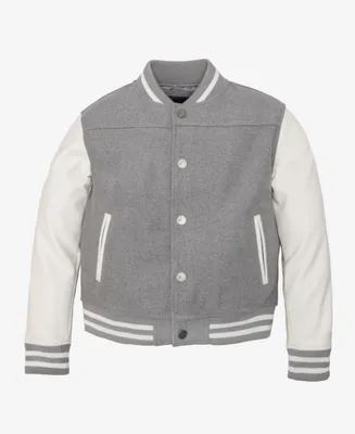 Xray Boy's Wool Varsity Bomber Jacket With Grainy Pu Sleeves