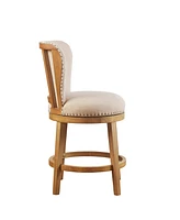 Madison Park 22" Stewart Wide Wood Upholstered 360 Degree Swivel Counter Stool
