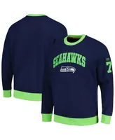 Men's Tommy Hilfiger College Navy, Neon Green Seattle Seahawks Reese Raglan Tri-Blend Pullover Sweatshirt