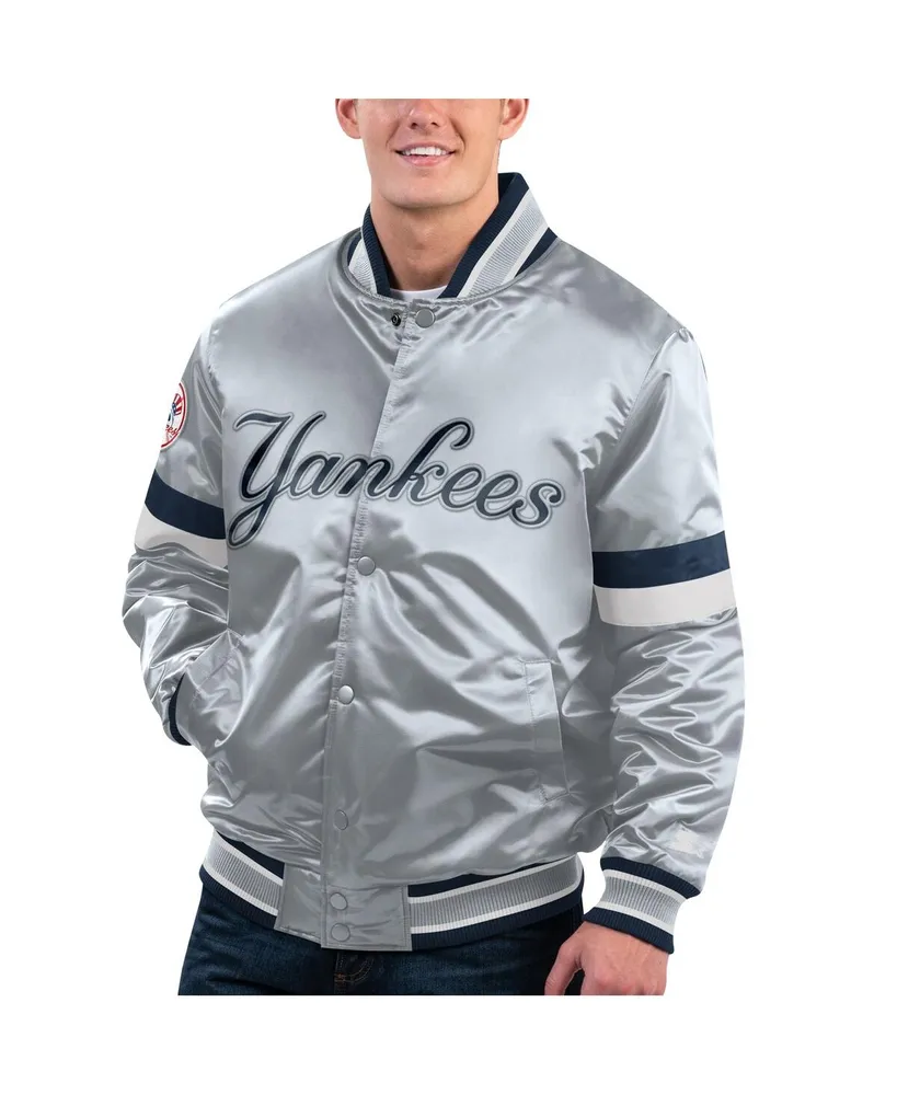 Men's Starter Gray Distressed New York Yankees Home Game Satin Full-Snap Varsity Jacket