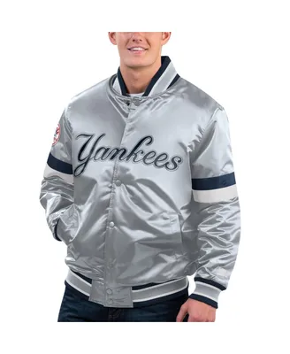 Men's Starter Gray Distressed New York Yankees Home Game Satin Full-Snap Varsity Jacket