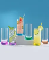 JoyJolt Hue Colored Highball Drinking Glasses 13 oz, Set of 6 - Clear, Multi