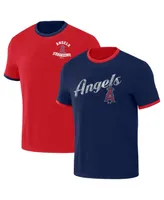 Men's Darius Rucker Collection by Fanatics Red, Navy Distressed Los Angeles Angels Two-Way Ringer Reversible T-shirt