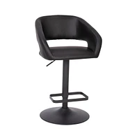 Shae Contemporary Upholstered Adjustable Height Barstool With Rounded, Cutout Mid-Back And Pedestal Base