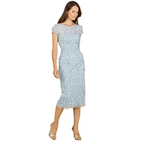 Women's 3D Applique Midi Dress with Cap Sleeves