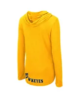 Women's Colosseum Gold Iowa Hawkeyes My Lover Lightweight Hooded Long Sleeve T-shirt