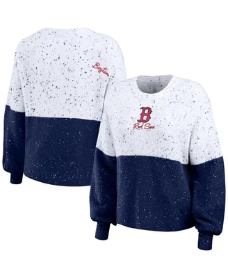 Women's Wear by Erin Andrews White, Navy Boston Red Sox Color Block Script Pullover Sweater