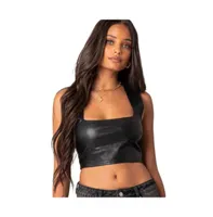 Women's Crescent faux leather crop top