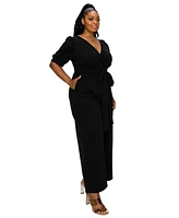 L I V D Plus Iris Surplice Belted Pocket Jumpsuit