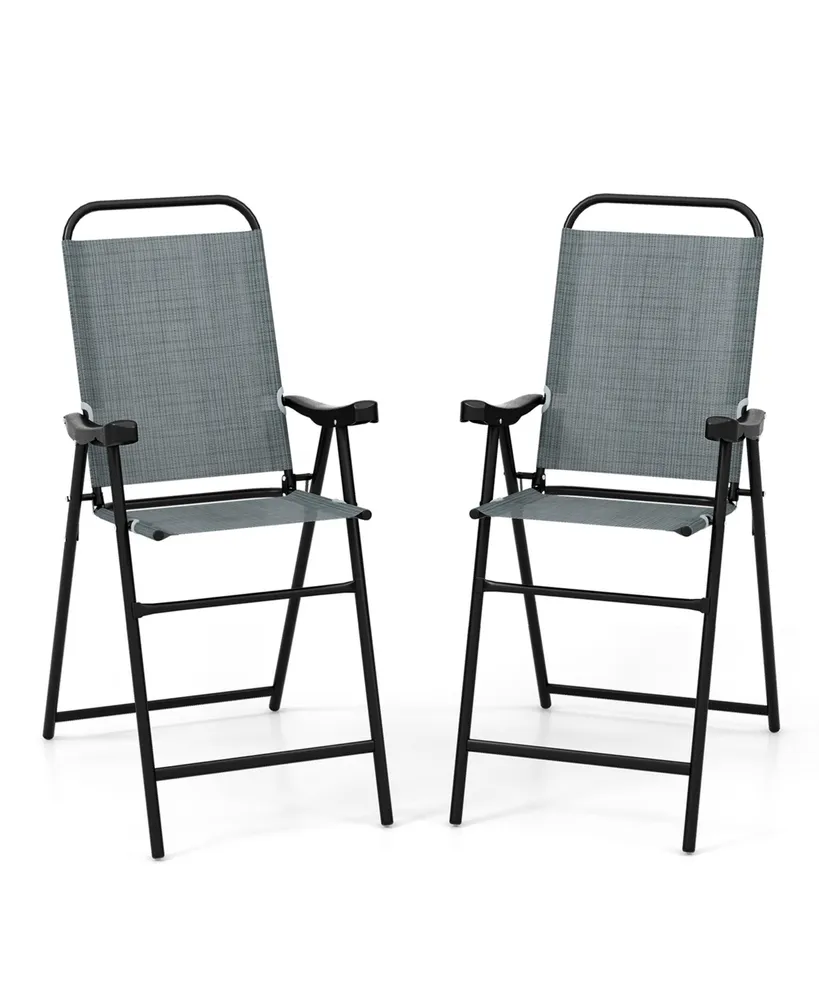 2 Pcs Patio Bar Chair Folding Height Metal Frame with Footrest Garden