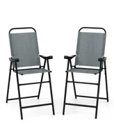 2 Pcs Patio Bar Chair Folding Height Metal Frame with Footrest Garden