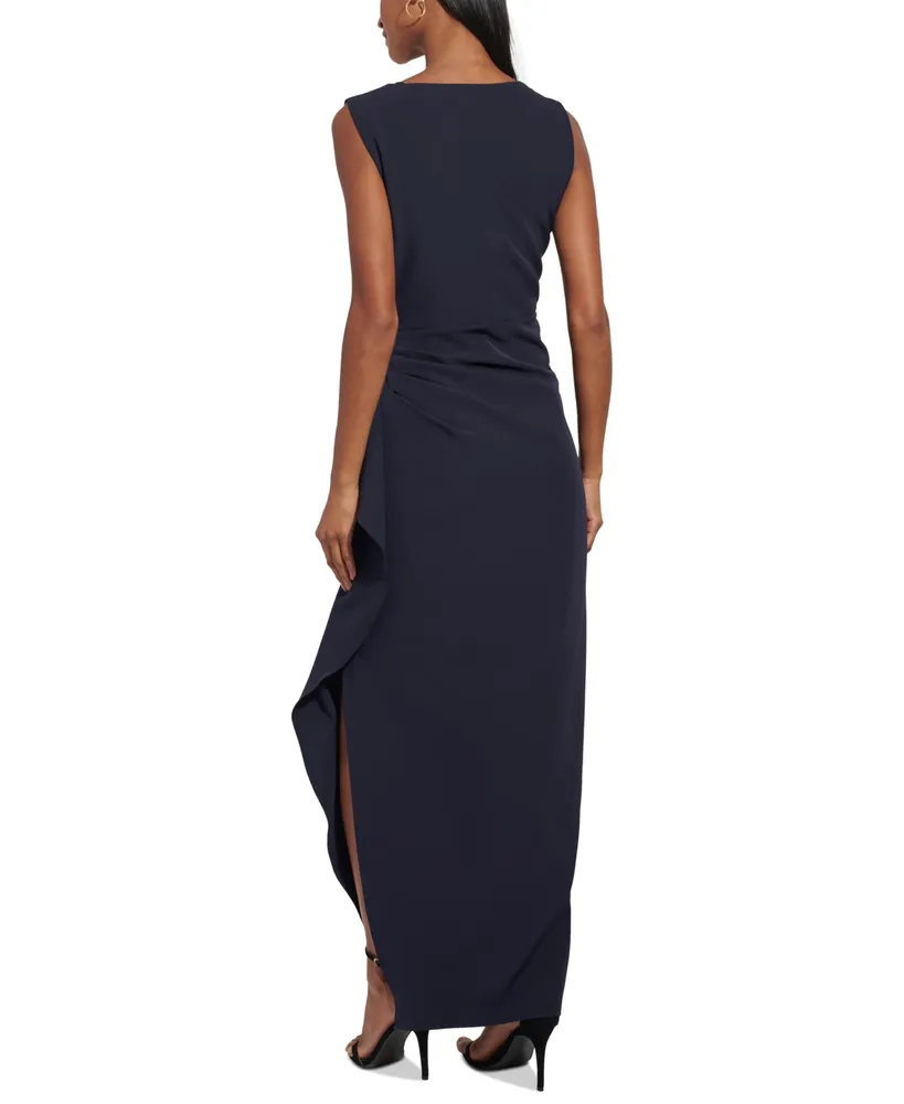 Vince Camuto Petite Gathered Side-Slit V-Neck Gown