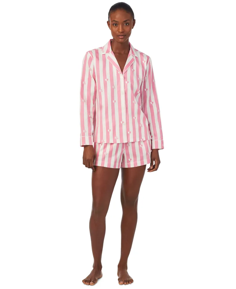 Lauren Ralph Women's Long-Sleeve Notched-Collar Boxer Pajamas Set