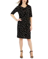 Connected Women's Dot-Print Asymmetrical-Neck Faux-Wrap Dress