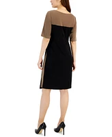 Connected Women's Colorblocked Elbow-Sleeve Bateau-Neck Dress