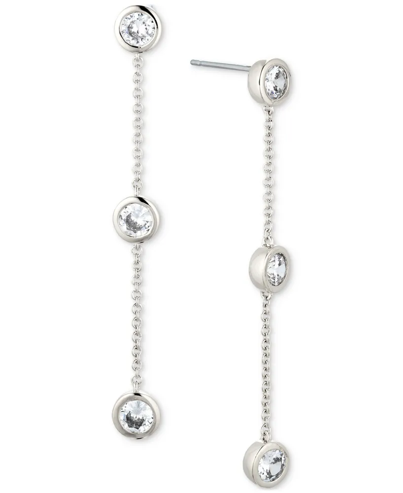 Eliot Danori Silver-Tone Cubic Zirconia Linear Drop Earrings, Created For Macy's