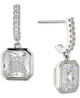 Eliot Danori Silver-Tone Radiant-Cut Cubic Zirconia Charm J-Hoop Earrings, Created For Macy's