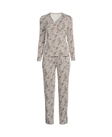 Lands' End Women's Cooling 2 Piece Pajama Set - Long Sleeve Crossover Top and Pants