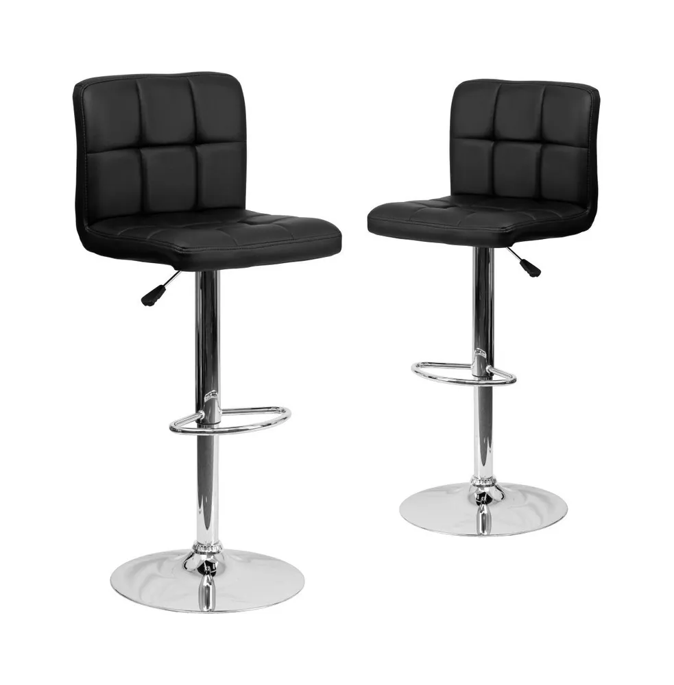 2 Pack Contemporary Quilted Vinyl Adjustable Height Barstool With Chrome Base