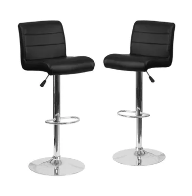 2 Pack Contemporary Vinyl Adjustable Height Barstool With Rolled Seat And Chrome Base