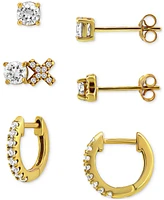 Giani Bernini 3-Pc. Set Cubic Zirconia Hoop & Stud Earrings, Created for Macy's