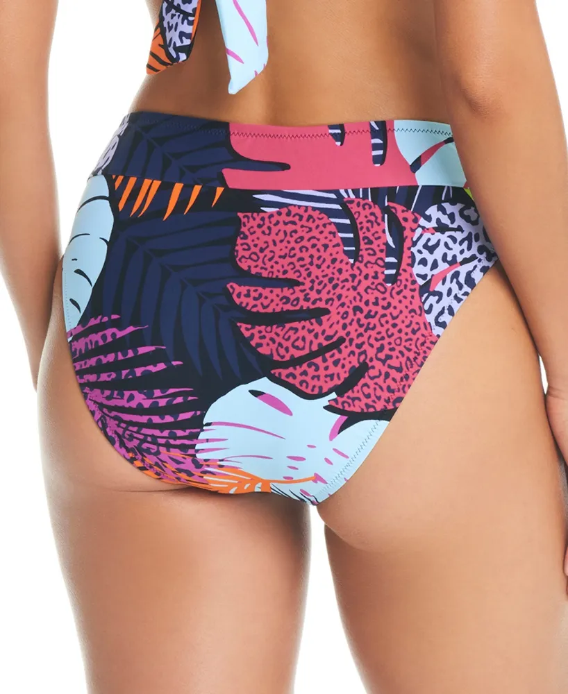 Bar Iii Women's Palm Prowl High Leg Bikini Bottoms, Created for Macy's