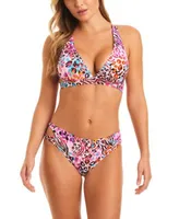 Jessica Simpson Womens Tied Back Bikini Top Cutout Hipster Bottoms