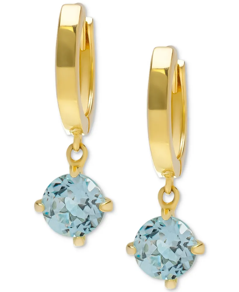 Blue Topaz Dangle Hoop Earrings (1 ct. t.w.) in Gold-Plated Sterling Silver