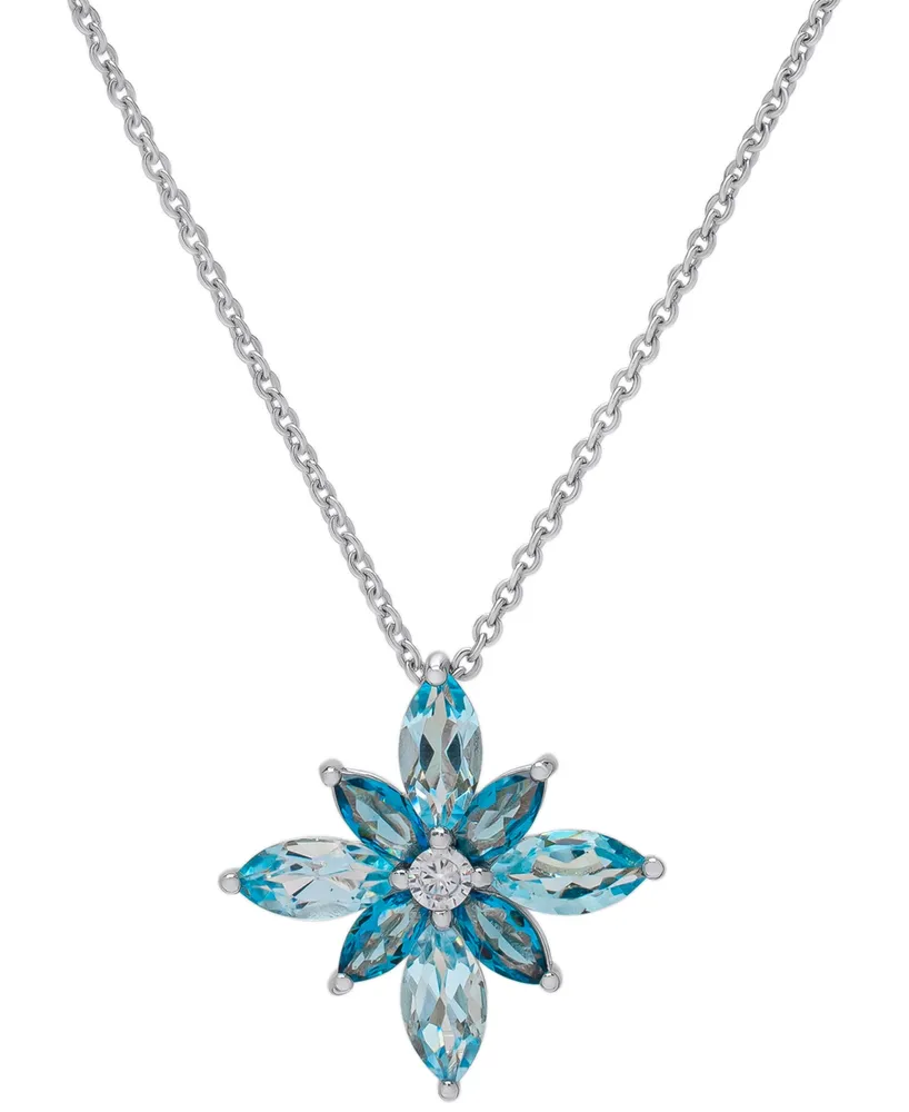 Blue Topaz (2-5/8 ct. t.w.) & Lab Grown White Sapphire (1/6 ct. t.w.) Flower 18" Pendant Necklace in Sterling Silver