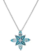 Blue Topaz (2-5/8 ct. t.w.) & Lab Grown White Sapphire (1/6 ct. t.w.) Flower 18" Pendant Necklace in Sterling Silver
