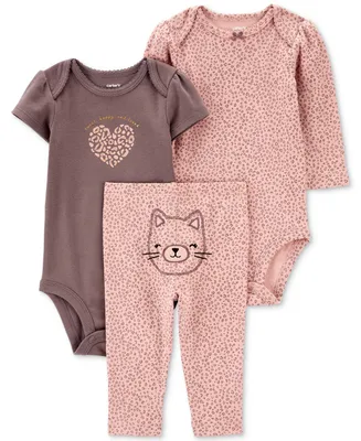 Carter's Baby Girls Animal-Print Little Character Cotton Bodysuits and Pants, 3 Piece Set