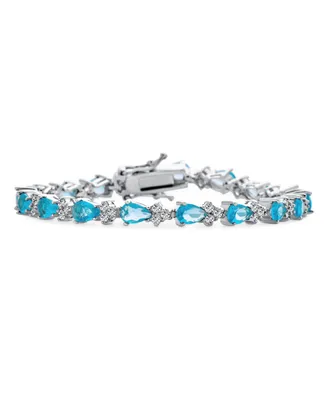 Traditional Bridal Jewelry Alternating Cubic Zirconia Pear Shape Aaa Cz 15 Ct Sea Blue Tennis Bracelet Teardrop For Women Wedding 7 Inch