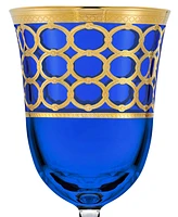Lorren Home Trends Cobalt Blue White Wine Goblet with Gold-Tone Rings, Set of 4