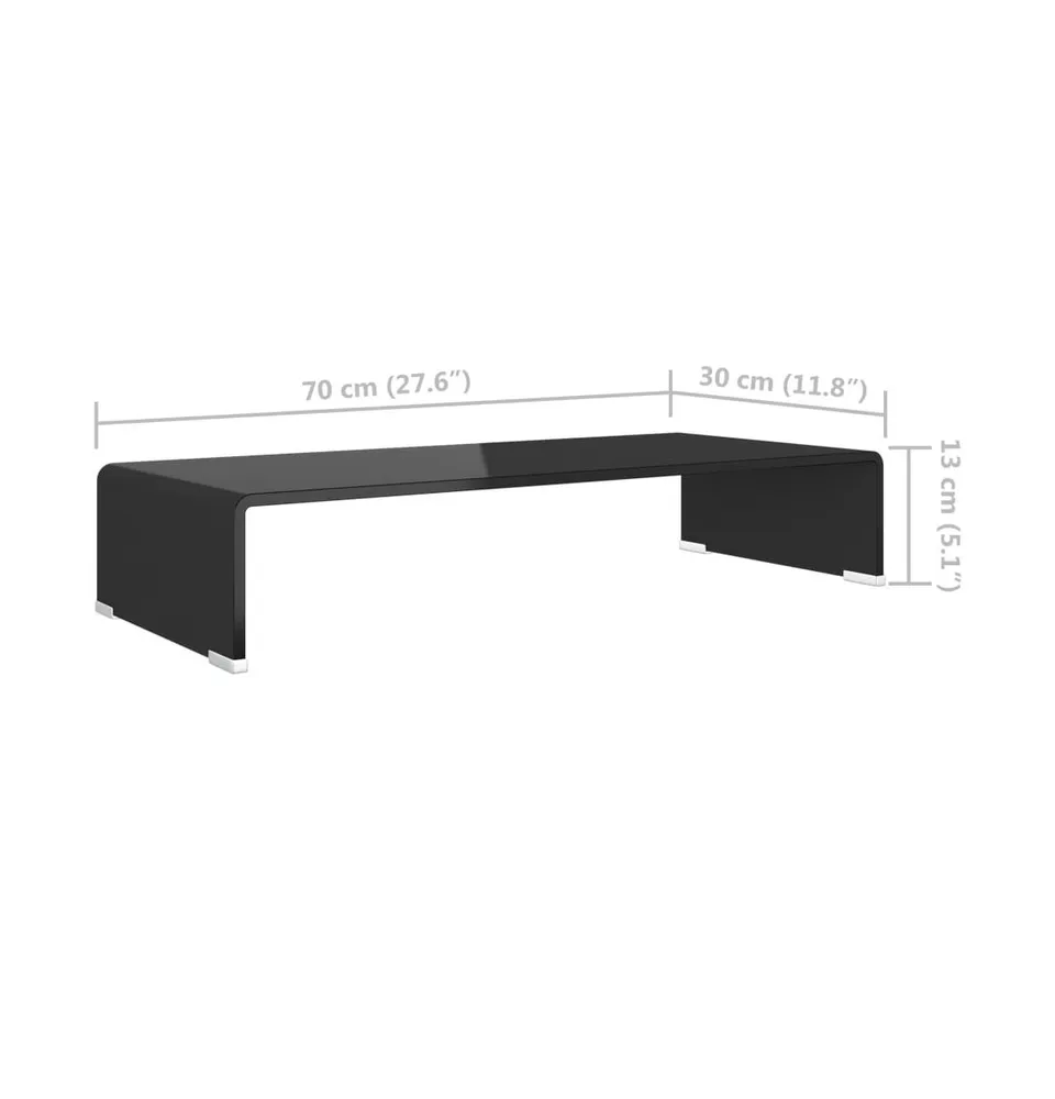 vidaXL Tv Stand/Monitor Riser Glass Black 27.6"x11.8"x5.1"