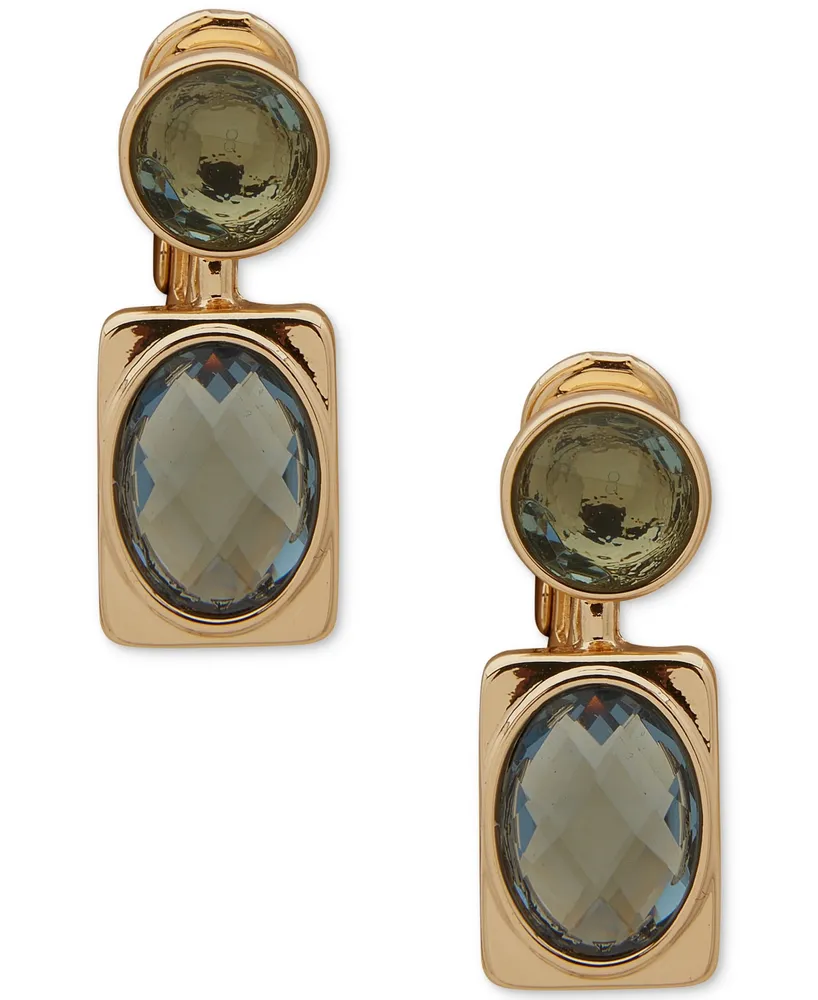 Anne Klein Gold-Tone Double Stone Clip-On Drop Earrings