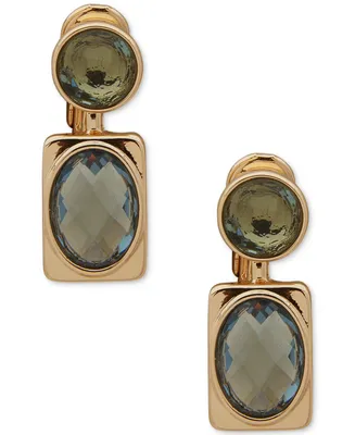 Anne Klein Gold-Tone Double Stone Clip-On Drop Earrings