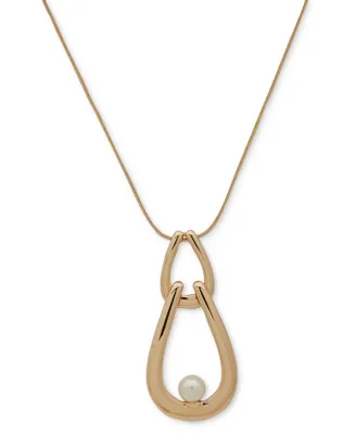 Anne Klein Gold-Tone Link & Imitation Pearl Long Pendant Necklace, 32" + 3" extender