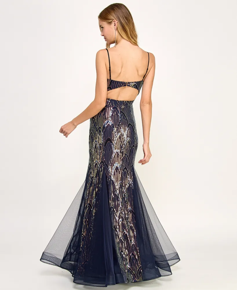 Say Yes Juniors' Sequin-Pattern Mesh Mermaid Gown, Created for Macy's