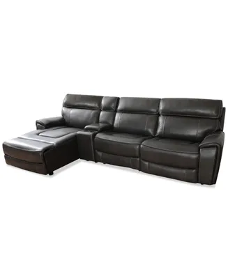 Closeout! Hutchenson 127.5" 4-Pc. Zero Gravity Leather Sectional with 2 Power Recliners, Chaise and Console, Created for Macy's