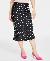 Women's Dot-Print Midi Slip Skirt, Created for Macy's