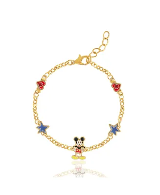 Disney Womens Mickey Mouse Bracelet with Station Pendants 6.5" + 1" - Gold Plated Mickey Bracelet Officially Licensed
